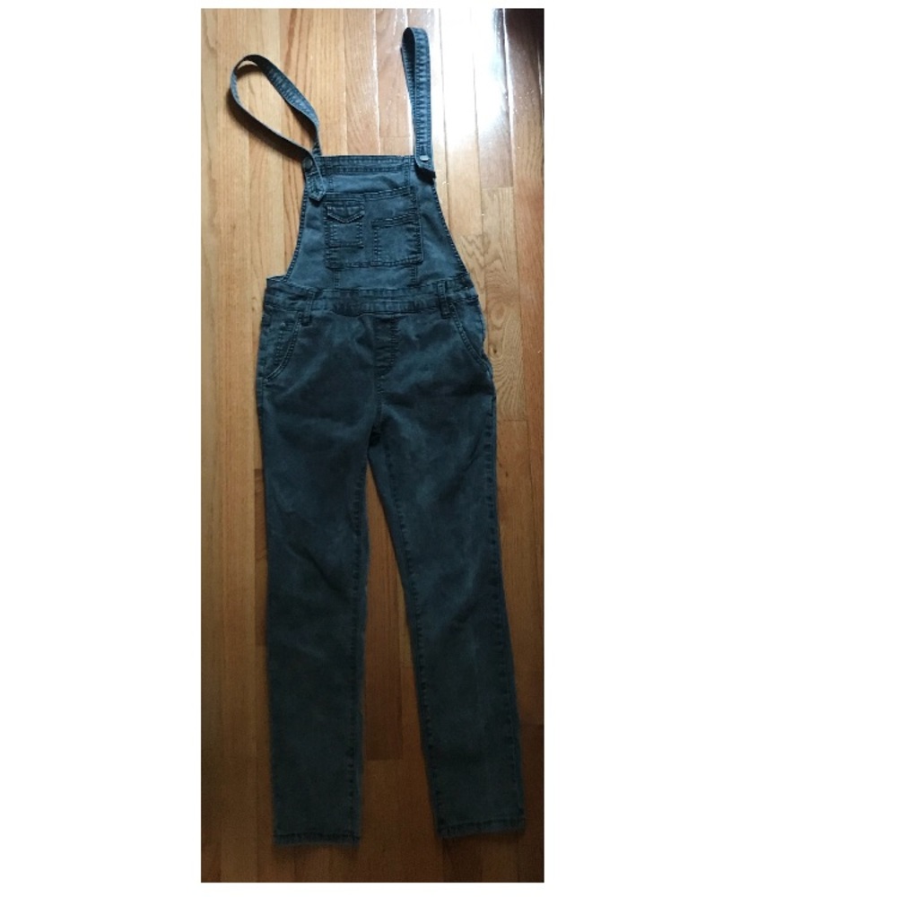 Dark acid wash jean overalls